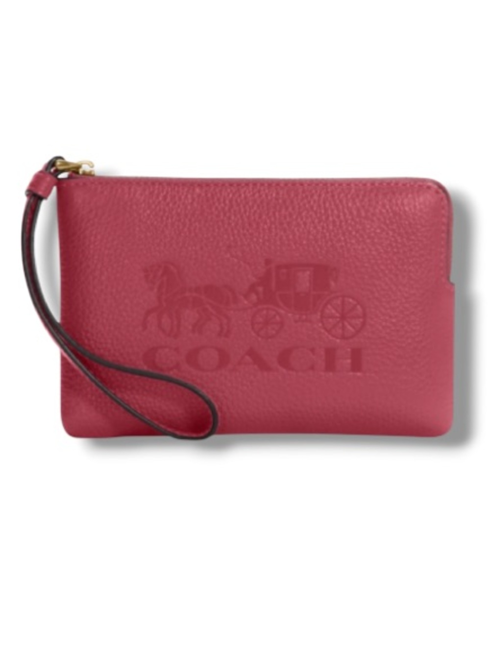 Coach Corner Zip Wristlet Rouge Horse & Carriage NWT Refined Pebble Leather